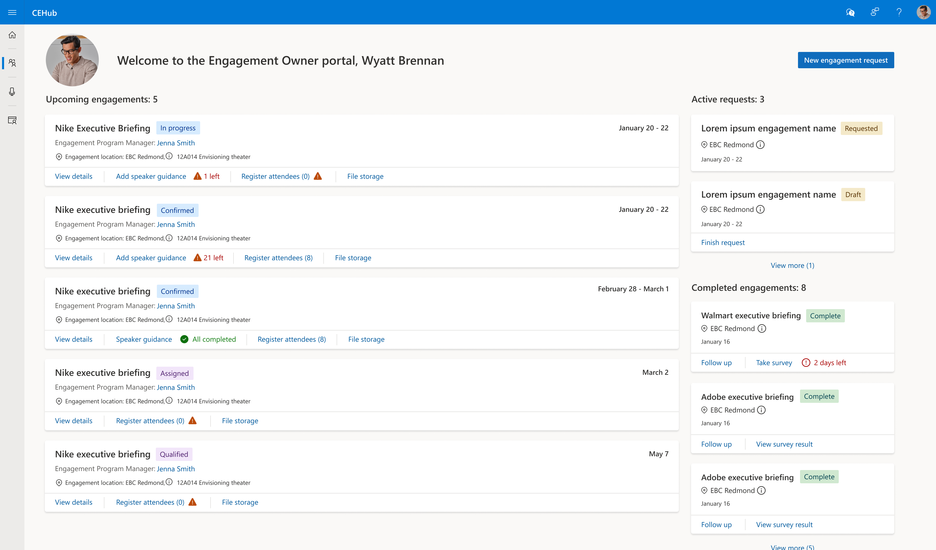 Engagement owner dashboard